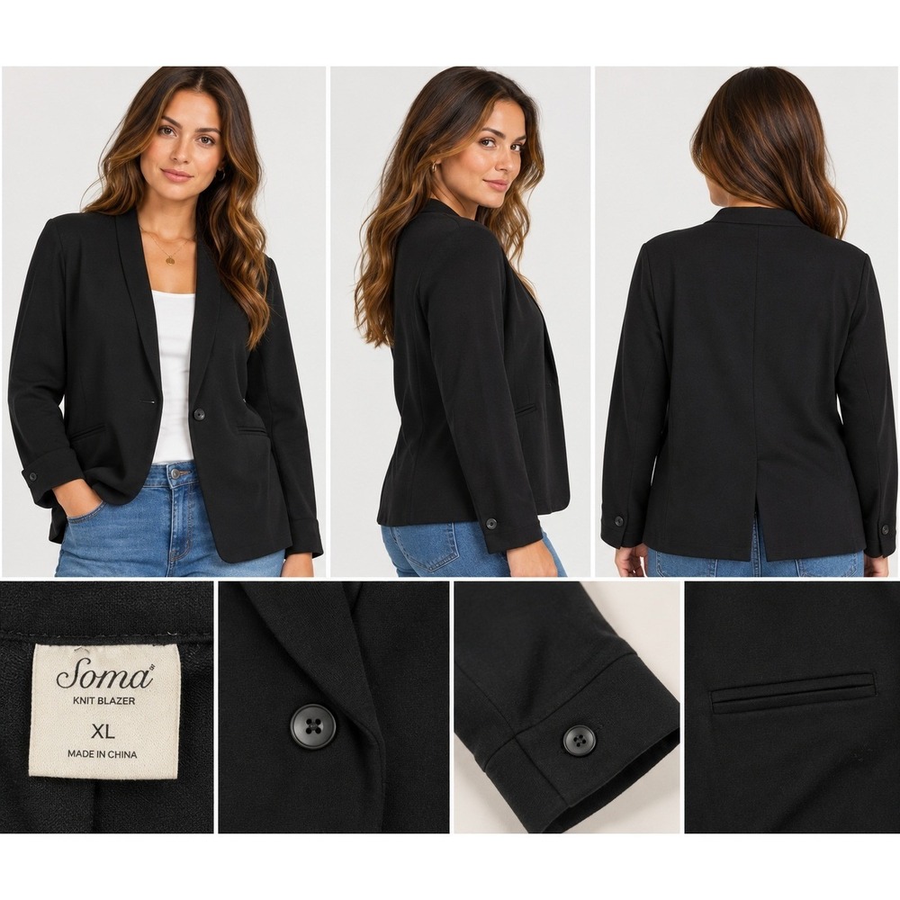 Soma Knit Blazer Black XL Single Button Rayon Spandex Stretch Career Jacket